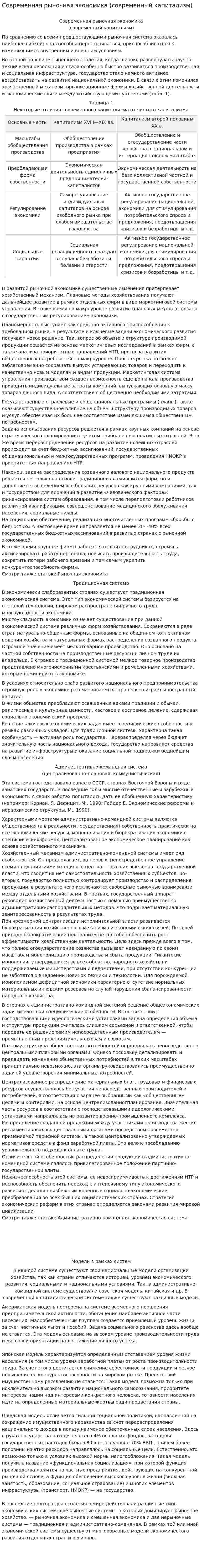 Современная рыночная экономика (современный капитализм)