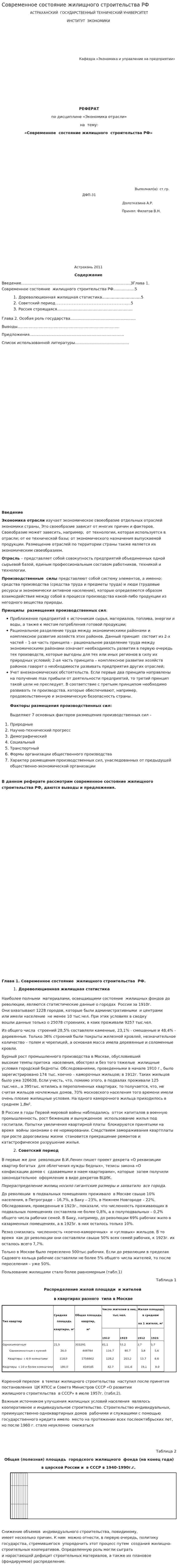 Современное состояние жилищного строительства РФ