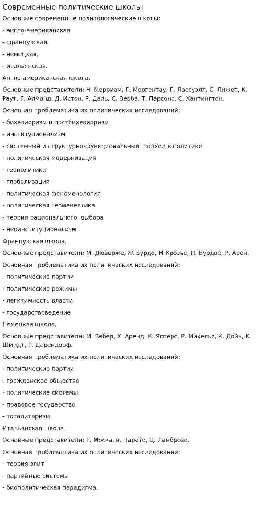Современные политические школы