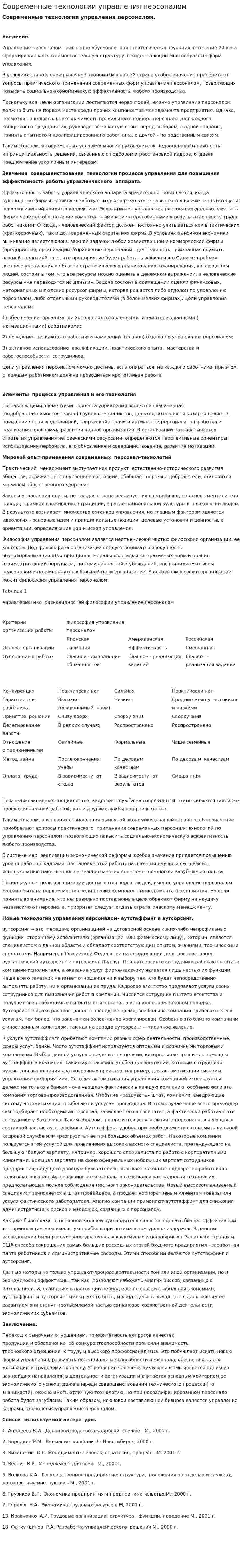 Современные технологии управления персоналом