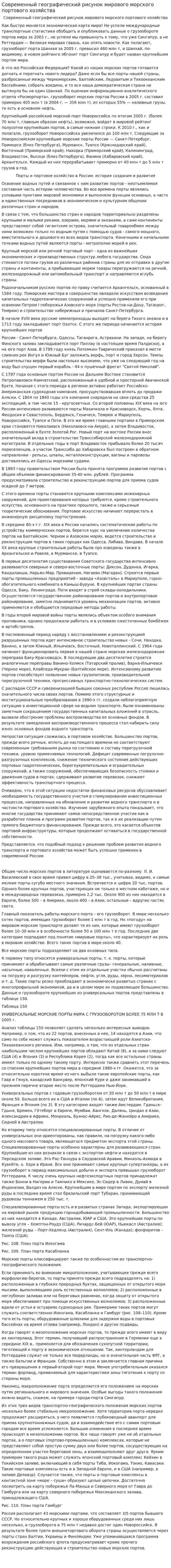 Современный географический рисунок мирового морского портового хозяйства