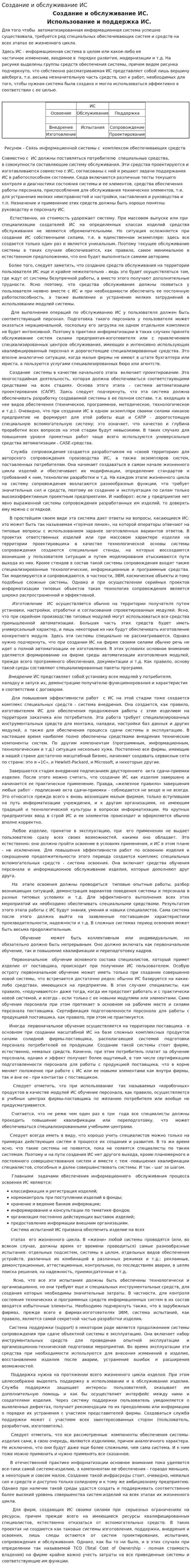 Создание и обслуживание ИС