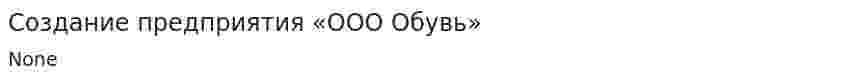 Создание предприятия «ООО Обувь»