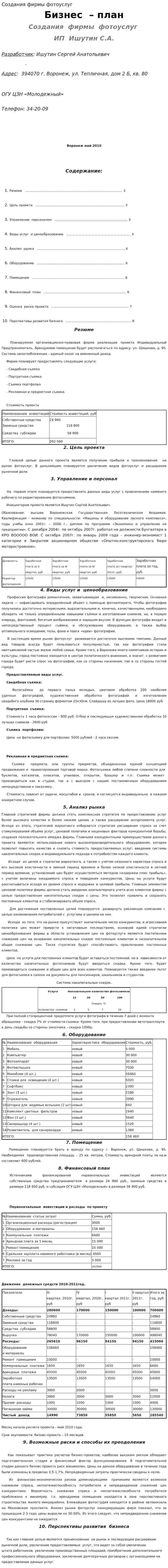 Создания фирмы фотоуслуг