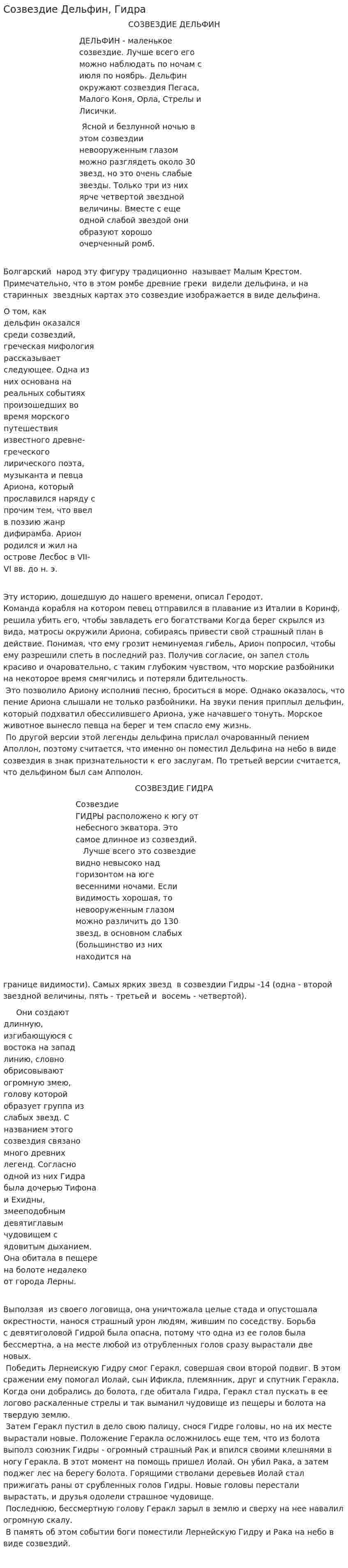 Созвездие Дельфин, Гидра