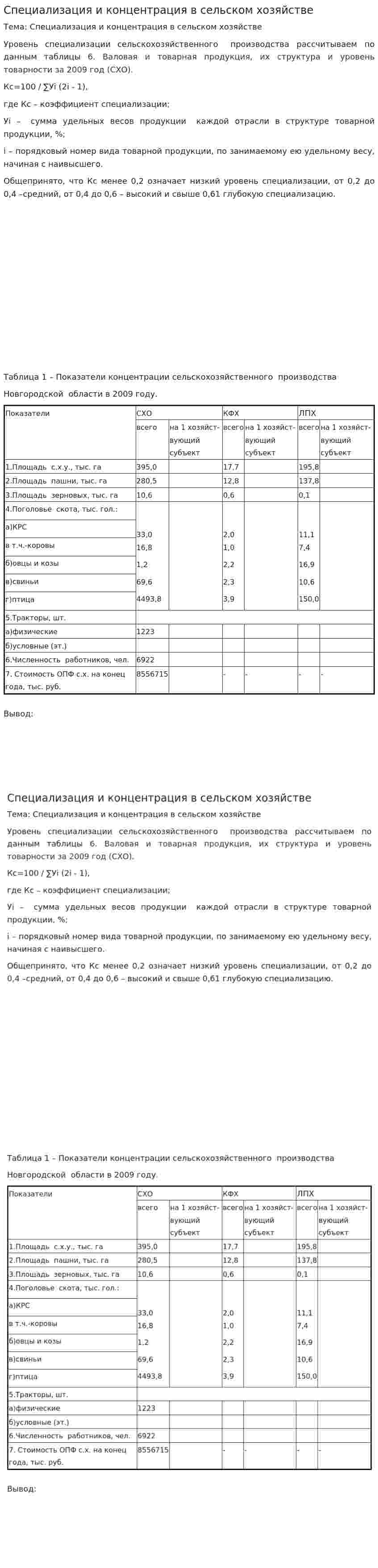 Специализация и концентрация в сельском хозяйстве