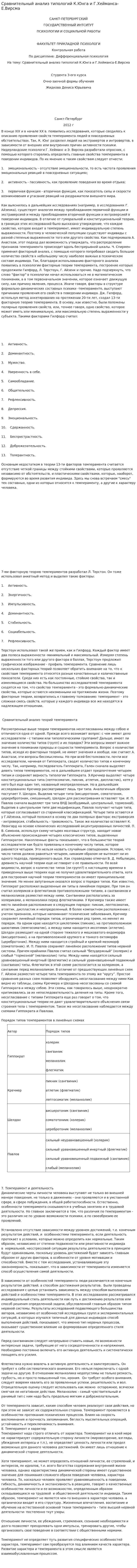 Сравнительный анализ типологий К.Юнга и Г.Хейманса-Е.Вирсма