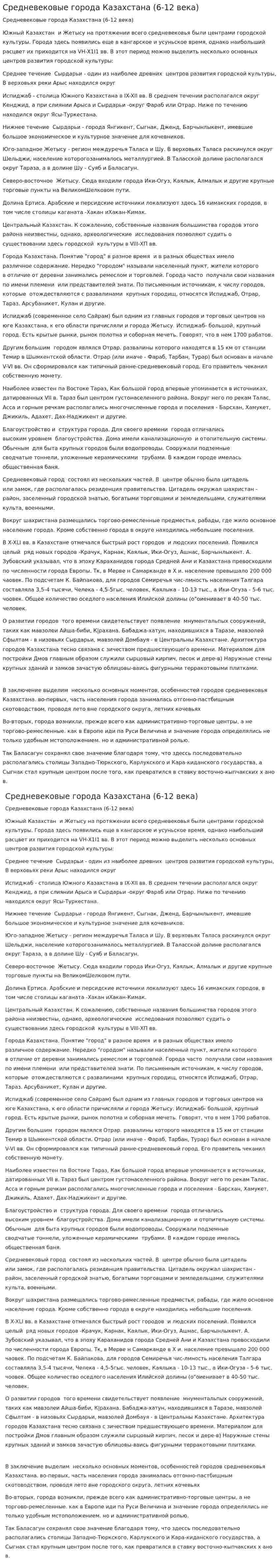 Средневековые города Казахстана (6-12 века)