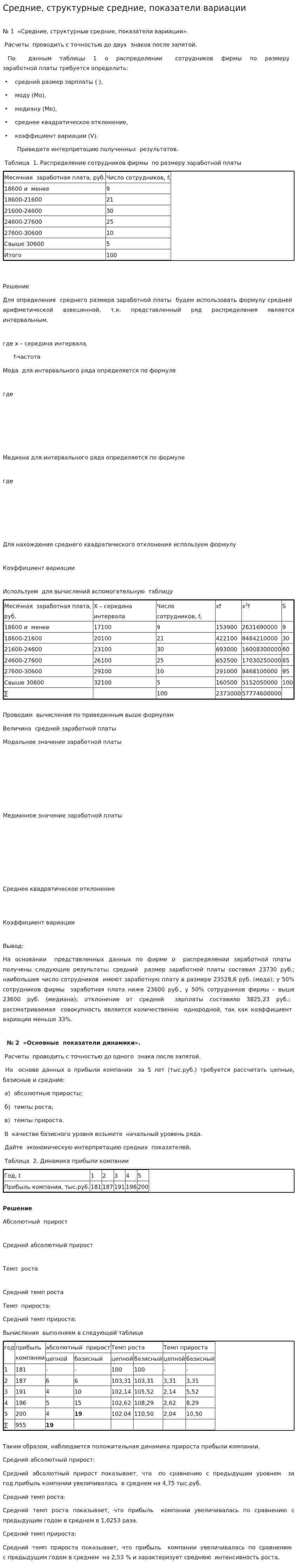 Средние, структурные средние, показатели вариации