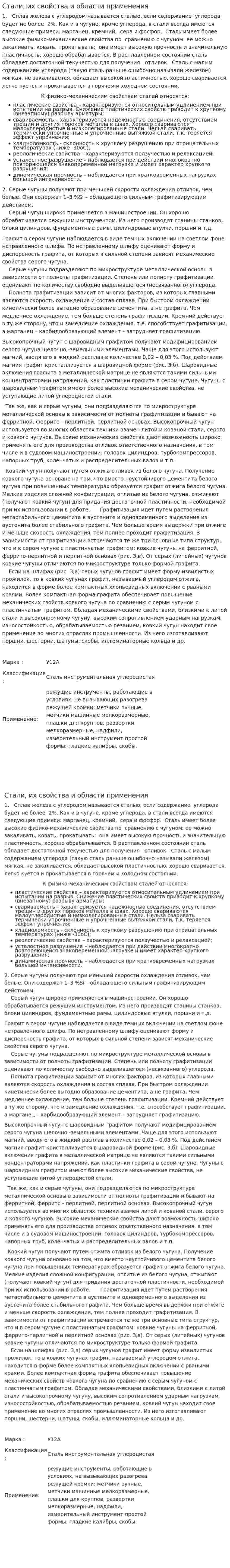 Стали, их свойства и области применения