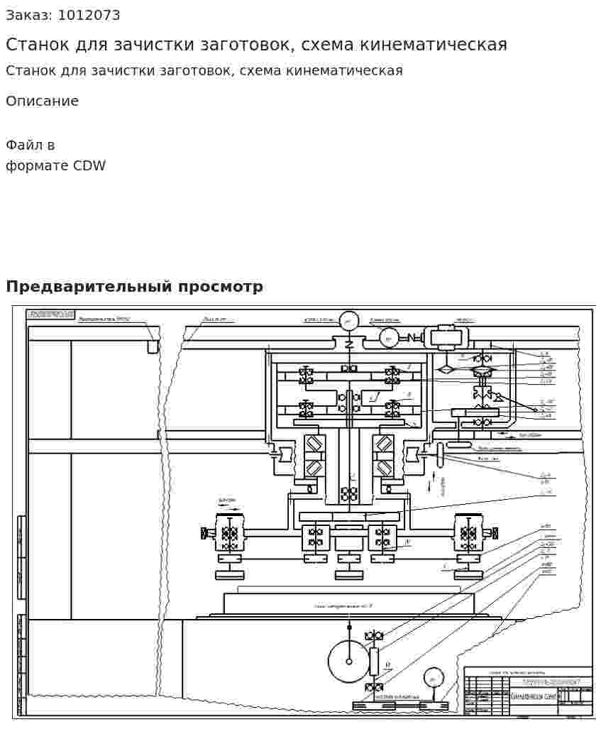 Станок для зачистки заготовок, схема кинематическая 