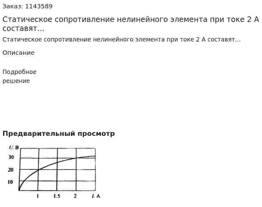 Статическое сопротивление нелинейного элемента при токе 2 А составят… 