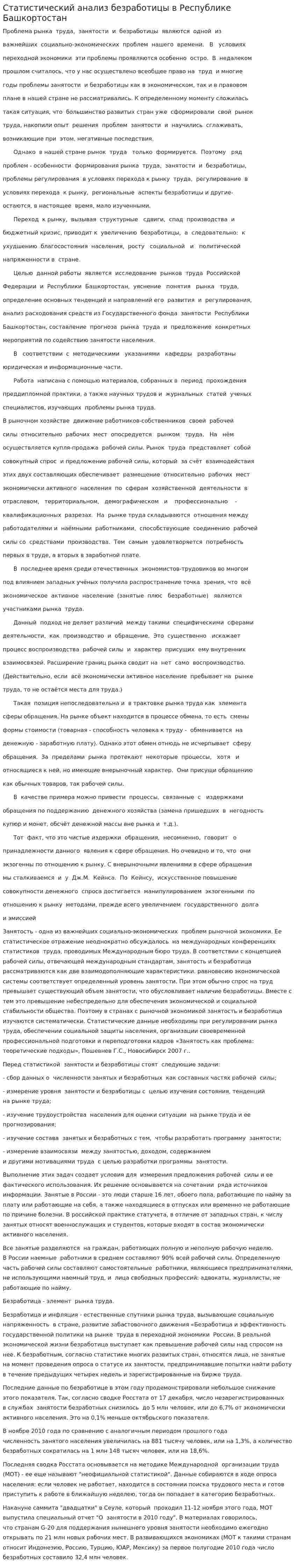 Статистический анализ безработицы в Республике Башкортостан