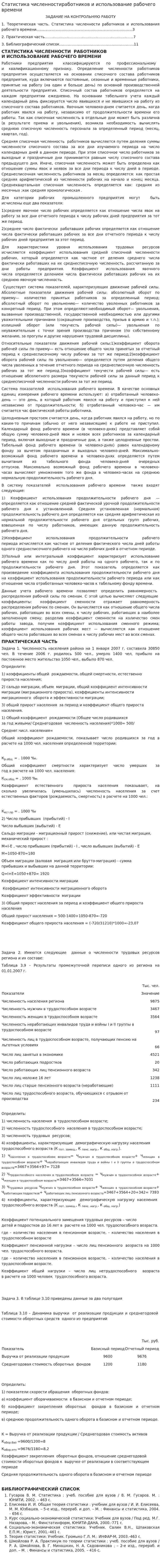 Статистика численностиработников и использование рабочего времени