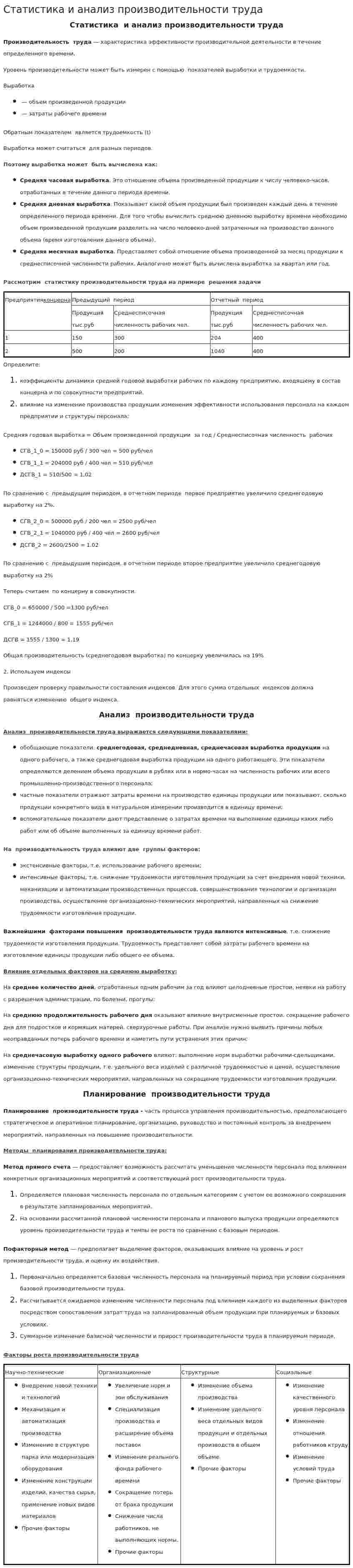Статистика и анализ производительности труда