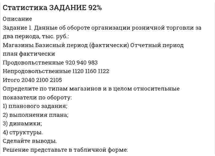     
          Описание
          Практическое задание 2	В таблице имеются данные об общей численности пенсионеров РФ за исследуемые годы:Таблица 1Динамика численности пенсионеров, тыс.чел.год	1995	2000	2005	2007	2008Численность пенсионеров (тыс.чел.)	37083	38411	38313	38467	38598	Используя данные таблицы 1, выполните задания:	1. Определите вид статистического ряда, представленного в таблице.	2. По данным таблицы определите основные показатели динамики.	3. Определите среднюю численность пенсионеров в исследуемый пе-риод. Объясните примененную Вами формулу.	4. По данным таблицы постройте динамический график численности пенсионеров за исследуемый период.  
          Оглавление
          - 
          Список литературы
          Не подошли данные? Другой вариант? Не проблема! Напишите мне, оформите заказ и в течение 1-5 дней (в зависимости от загруженности) я выполню вашу работу.Работа была выполнена в 2020 году, принята преподавателем без замечаний.Пример оформления задач для общего представления о качестве приобретаемой работы можно посмотреть в моем профиле (образцы решений) или прикрепленном демо-файле.Расчеты выполнены достаточно подробно. Все расчеты сопровождены формулами, пояснениями, выводами. Формулы и расчеты аккуратно набраны в microsoft equation.Объем работы 4 стр. TNR 14, интервал 1,5.Если есть вопросы по работе, то пишите в ЛС.
            
            
            Статистика Практическое задание 2 ОСЭКСтатистика Рубежный контроль (2 задачи)Статистические индексыстатистический анализ в агрономииСтена из силикатного кирпича толщиной 250 мм имеет с одной стороны температуру -30С, а с другой – температуру +200ССтенка печи состоит из двух слоев: огнеупорный кирпич - δ1=500 мм, λ = 1,16 Вт/(м•К) и строительный кирпич - δ2 мм, λ = 0,58 Вт/(м•К). Температура внутри печи 1300 °С, температура окружающего пространства t °С. Стержень длиной 1 м несет равномерно распределенный заряд 10 мКл. Он вращается относительно оси проходящей через середину с частотой 120 об/мин. Определить магнитный момент этого стержня.Стальная стенка котла толщиной d1 = 1,5 мм покрыта с внутренней стороны слоем котельной накипи...СтатистикаСтатистика ( 1 вариант) задача 1Статистика 2 курс СибупкСтатистика 5 задание РосдистантСтатистика в фармацииСтатистика. Группировка сахарных заводов по стоимости основных промышленных фондов