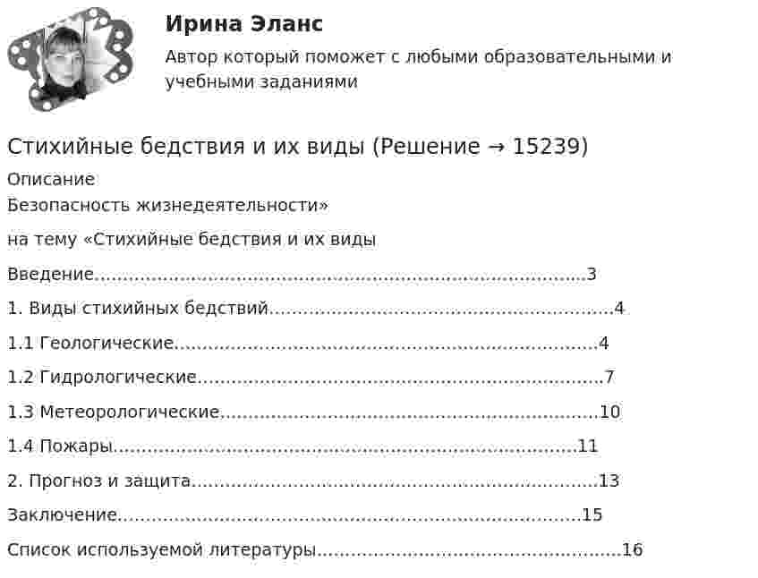      
          Описание
          Безопасность жизнедеятельности»на тему «Стихийные бедствия и их видыВведение…………………………………………………………………………...31. Виды стихийных бедствий…………………………………………………….41.1 Геологические…………………………………………………………………41.2 Гидрологические……………………………………………………………...71.3 Метеорологические………………………………………………………….101.4 Пожары……………………………………………………………………….112. Прогноз и защита……………………………………………………………...13Заключение……………………………………………………………………….15Список используемой литературы……………………………………………...16  
            
            
            [СТИ НИТУ МИСиС] Домашнее задание (9 вариант)Стихийные бедствия и их видыстих Люблю я этот мир, люблю я солнечный рассветстих Мир стал на дорогу капитализма, вокруг товарно-денежные отношениястих Я люблю тебя жизнь, я люблю тебя мирСтоимостная, физическая или другие характеристики объекта налогообложения характеризуют… Стоимость литра бензина марки АИ-92 в Саратовской области в 2008г. была 22руб., в 2009г. – 17,5рубСтиль руководства это…Стимулирование сбытаСтимулирование трудовой деятельности персоналаСтимулировать анализ, самоконтроль и рациональное использование сил при выполнении физических упражнений - это суть принципа ...Стимулировать анализ, самоконтроль и рациональное использование сил при выполнении физических упражнений - это суть принципа ...Стимулирующая функция налогов связана с …... стимуляция означает, что лидер поощряет самостоятельность в творческих начинаниях и интеллектуальной работе своей команды