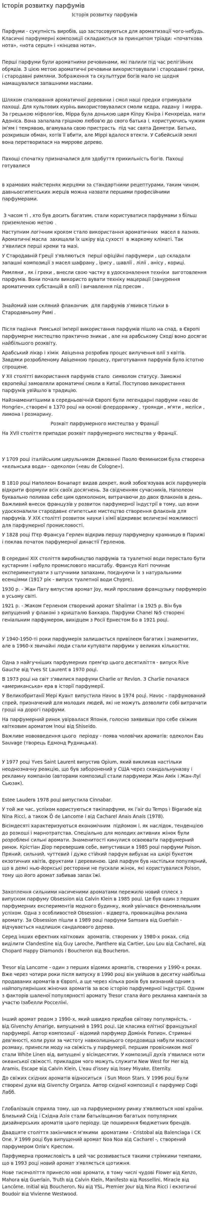 Історія розвитку парфумів
