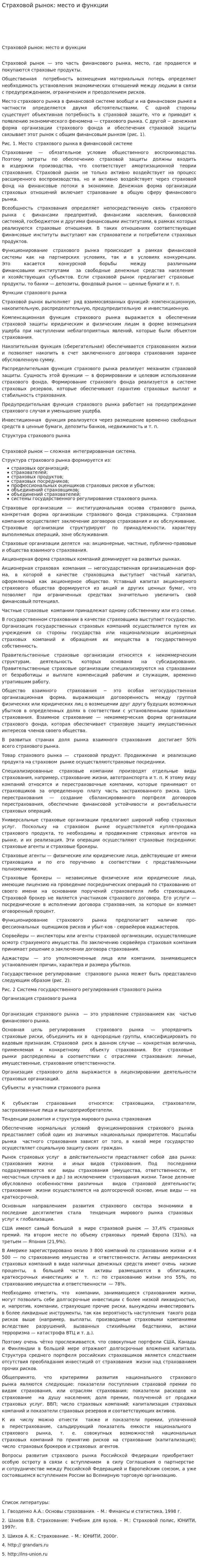 Страховой рынок: место и функции