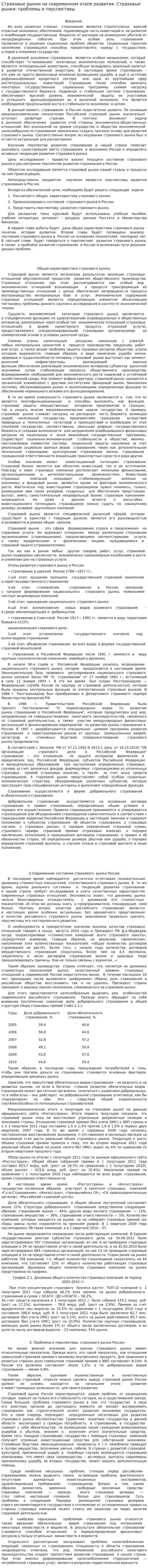 Страховые рынки на современном этапе развития. Страховые рынки: проблемы и перспективы