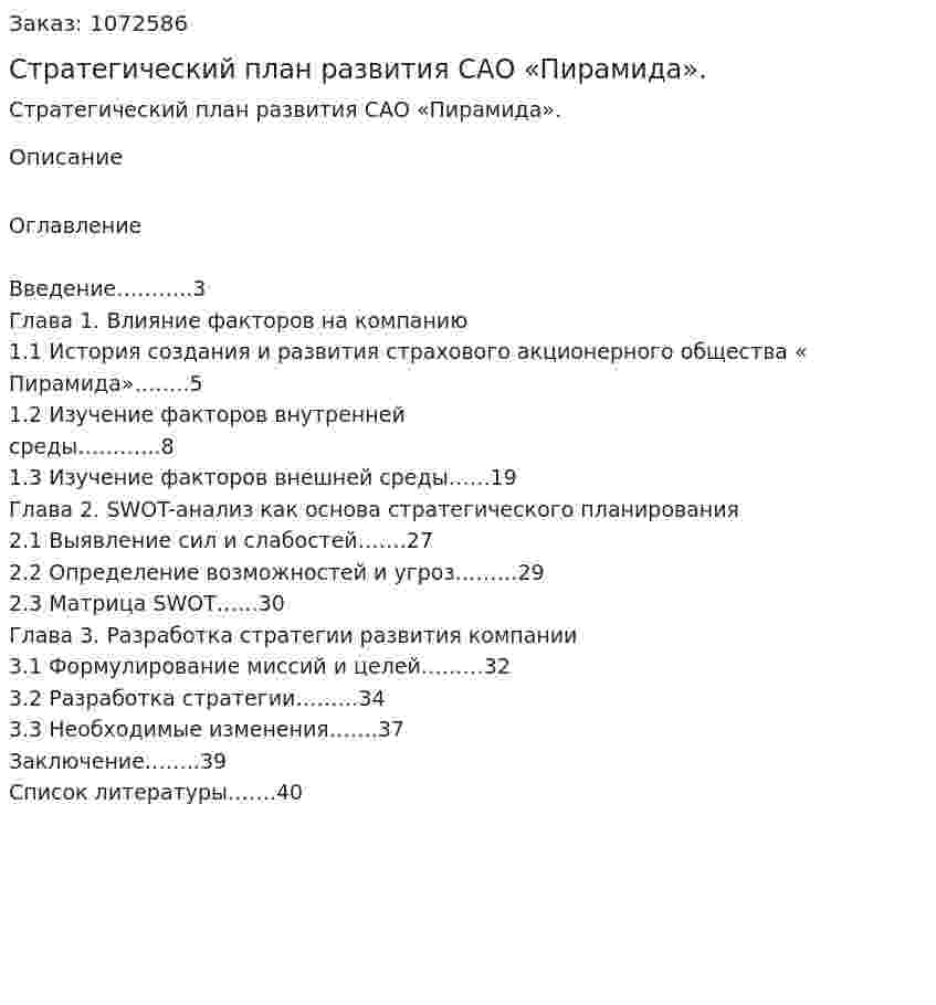 Стратегический план развития САО «Пирамида». (курсовая работа) 