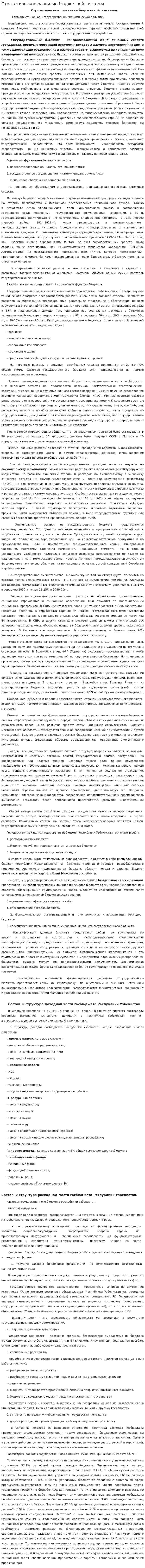 Стратегическое развитие бюджетной системы