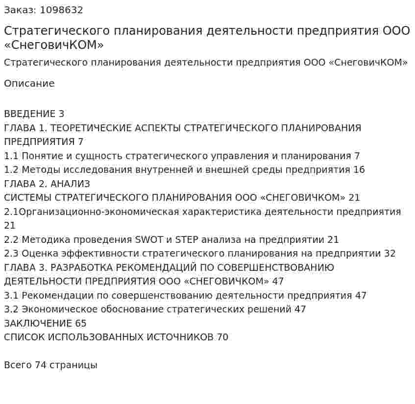 Стратегического планирования деятельности предприятия ООО «СнеговичКОМ» (Дипломная работа) 