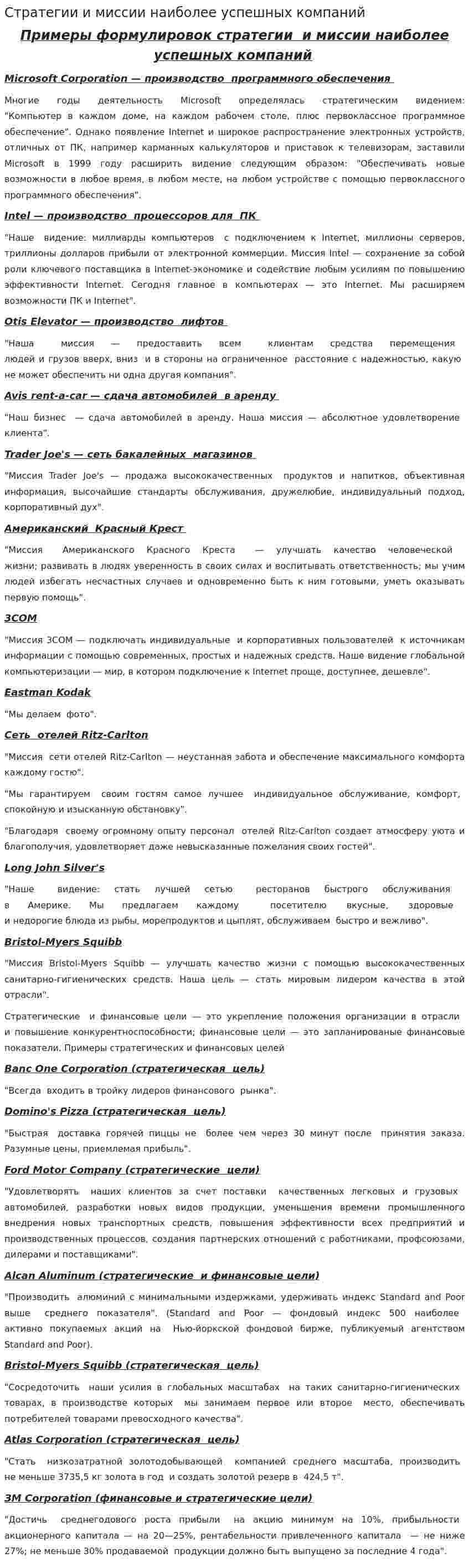 Стратегии и миссии наиболее успешных компаний