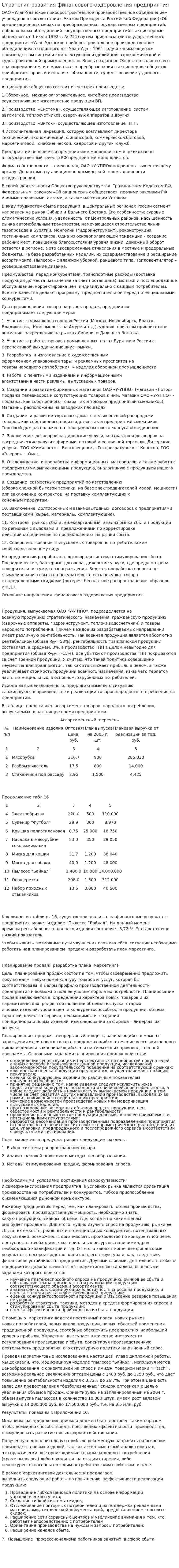 Стратегия развития финансового оздоровления предприятия