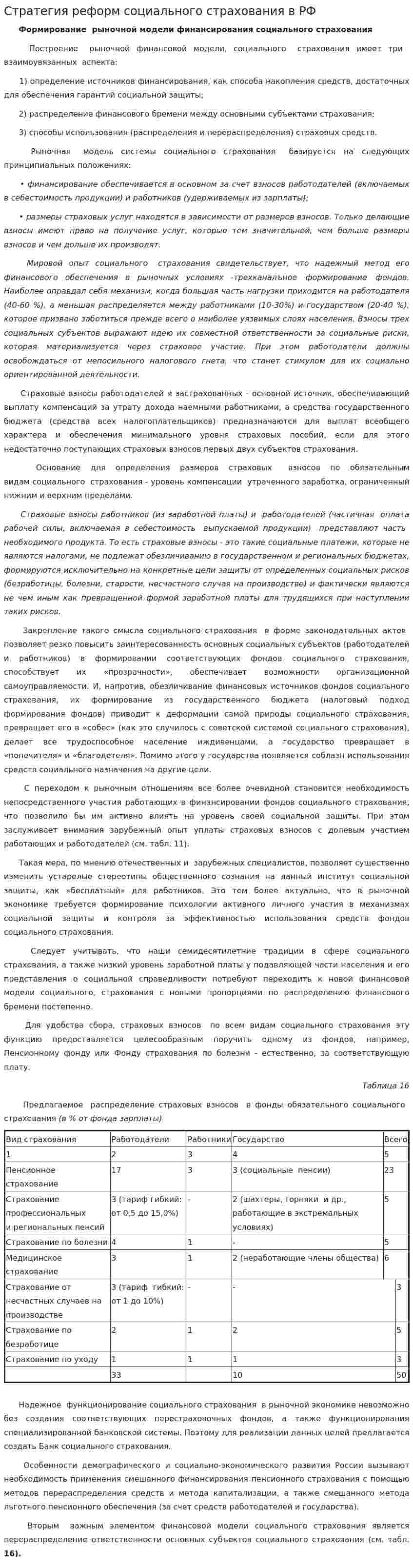 Стратегия реформ социального страхования в РФ