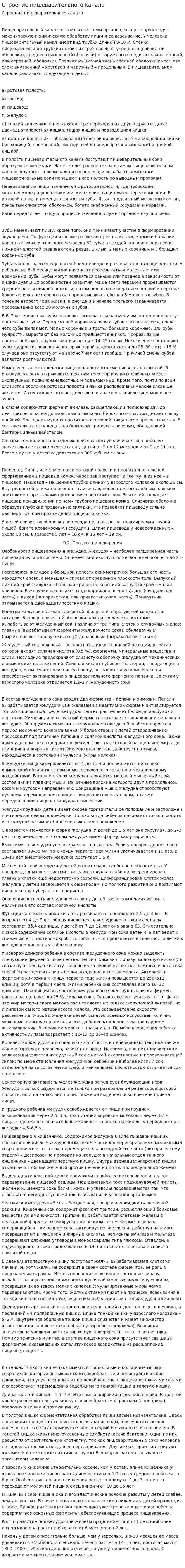 Строение пищеварительного канала