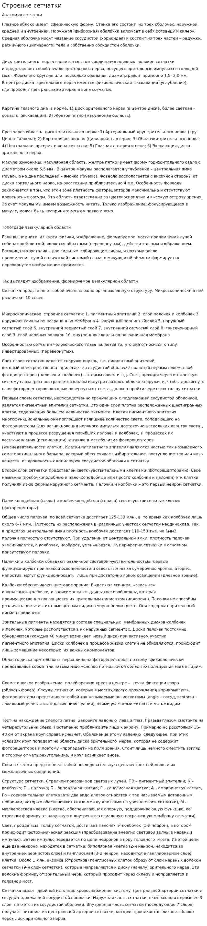 Строение сетчатки