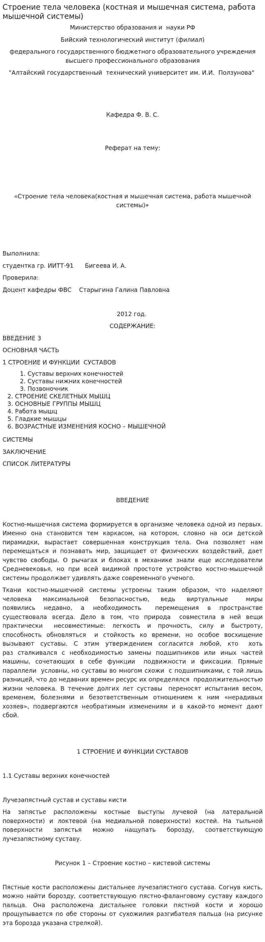 Строение тела человека (костная и мышечная система, работа мышечной системы)