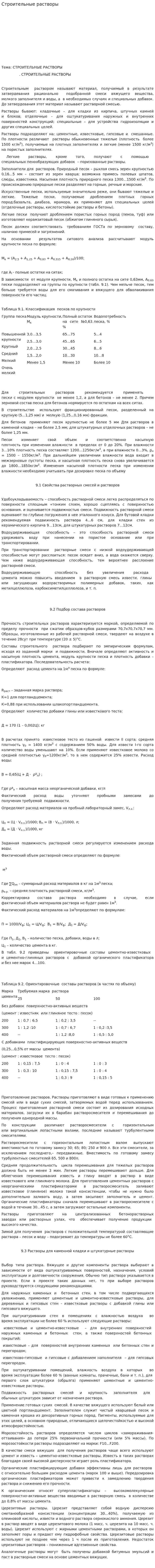 Строительные растворы