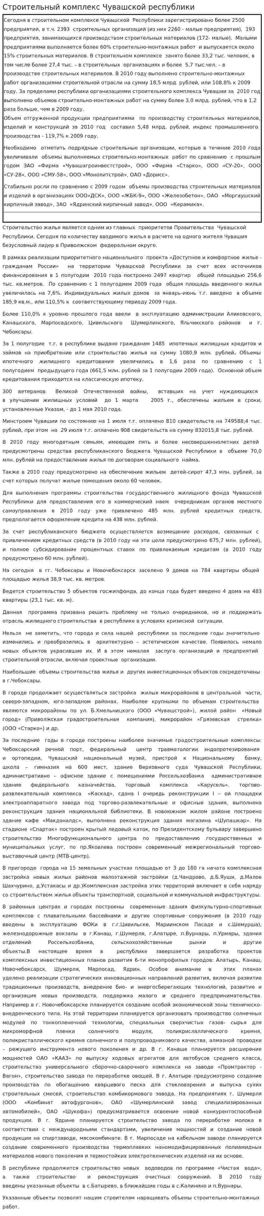 Строительный комплекс Чувашской республики