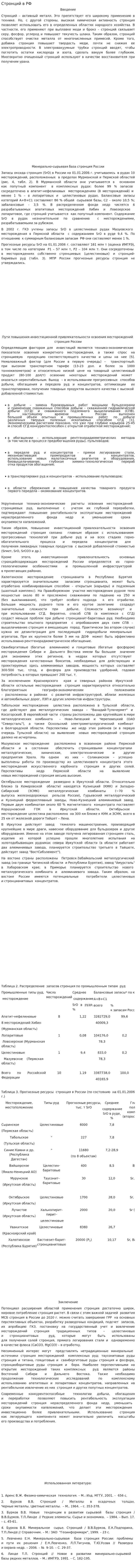 Стронций в РФ