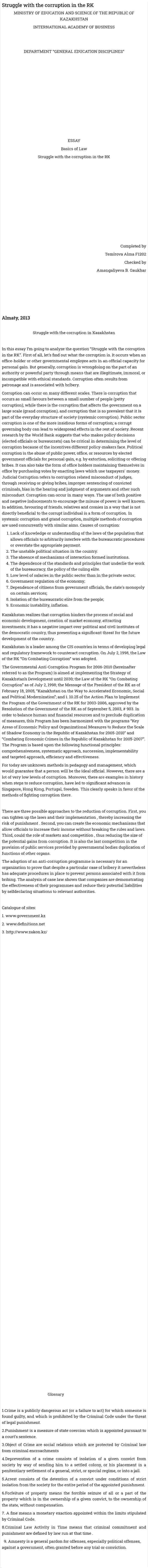 Struggle with the corruption in the RK