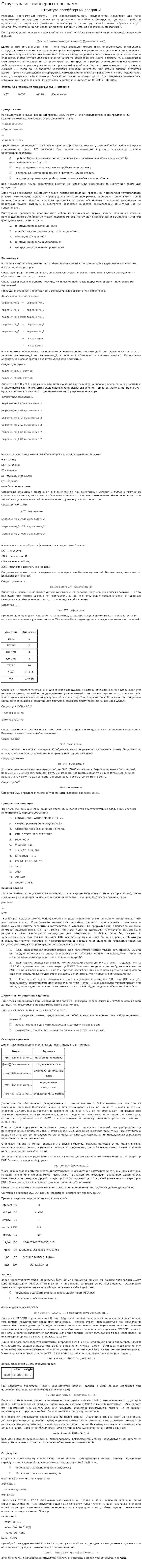 Структура ассемблерных программ