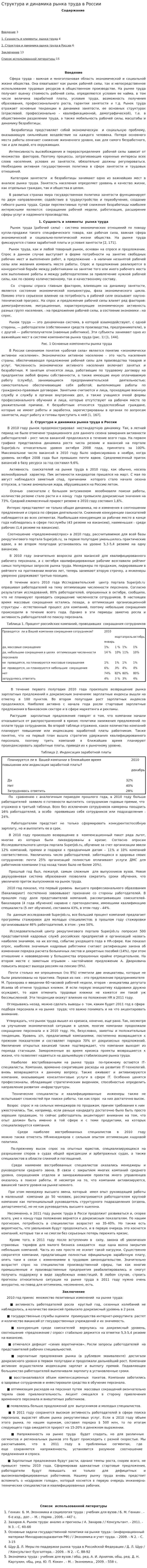 Структура и динамика рынка труда в России