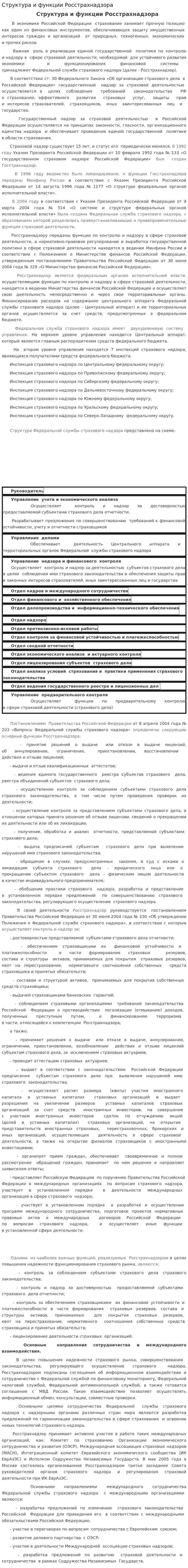 Структура и функции Росстрахнадзора