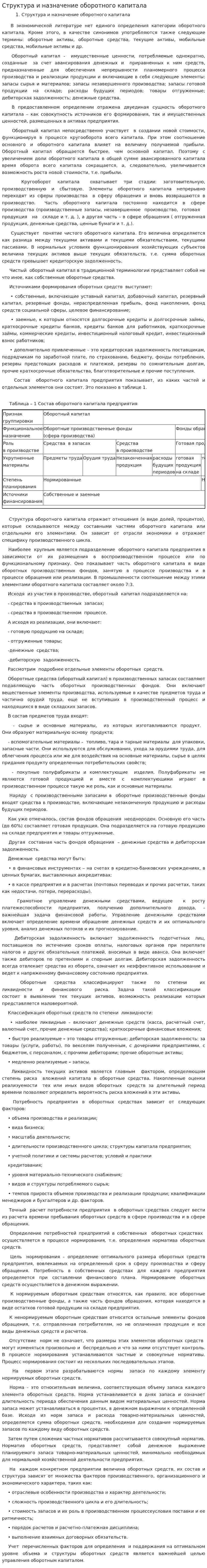 Структура и назначение оборотного капитала