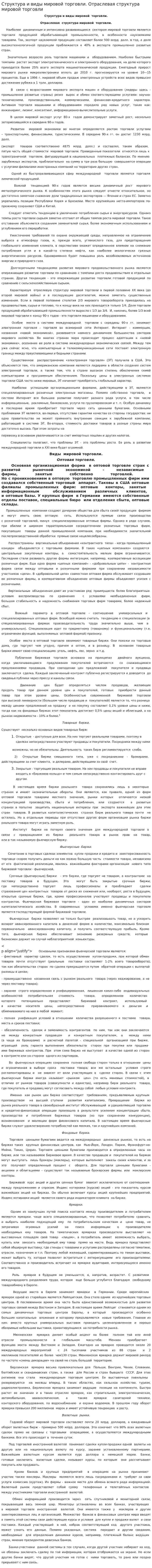 Структура и виды мировой торговли. Отраслевая структура мировой торговли
