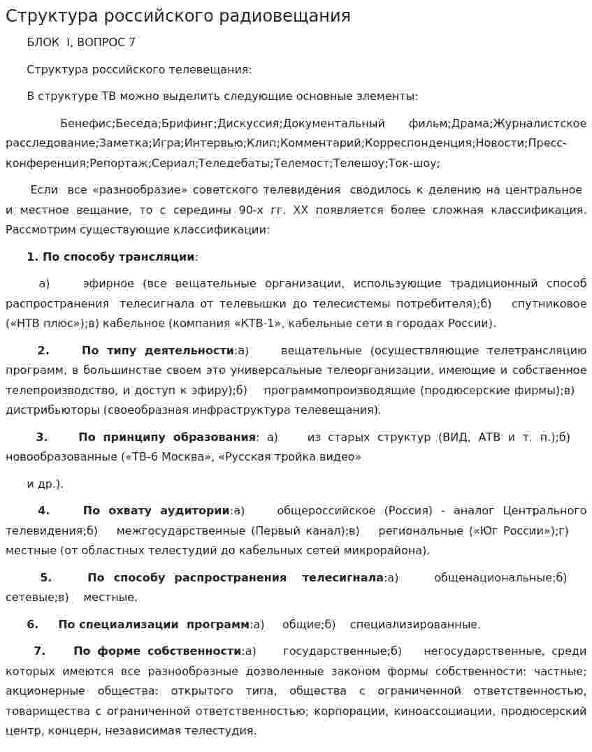Структура российского радиовещания