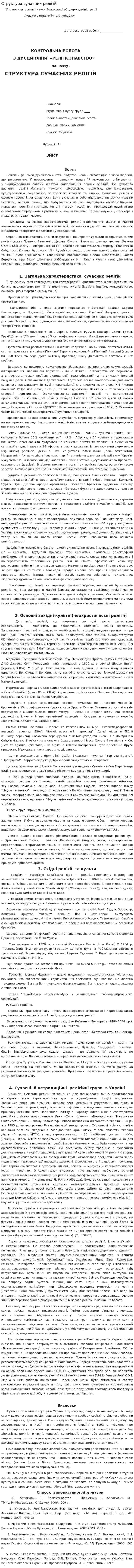 Структура сучасних релігій. 2