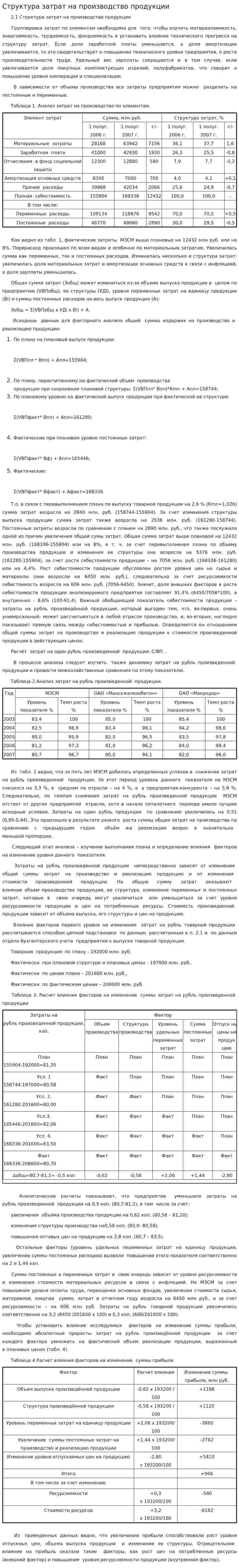 Структура затрат на производство продукции