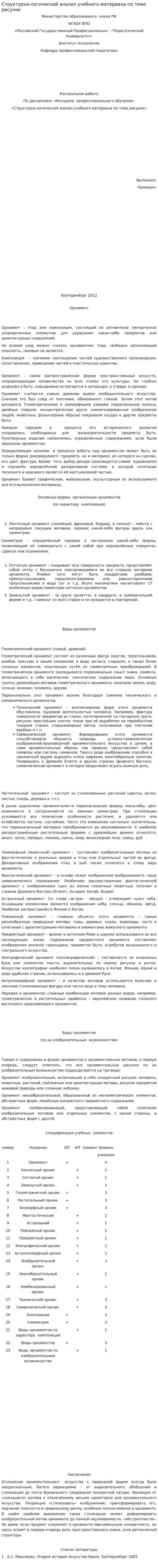 Структурно-логический анализ учебного материала по теме рисунок