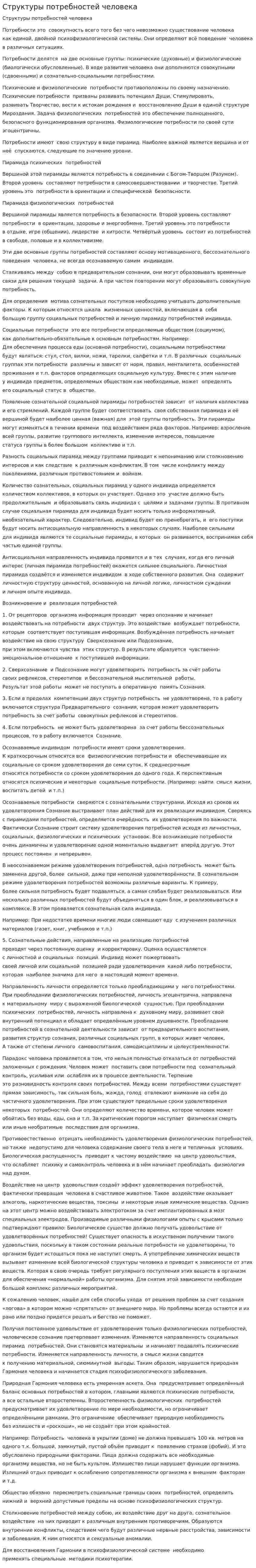 Структуры потребностей человека