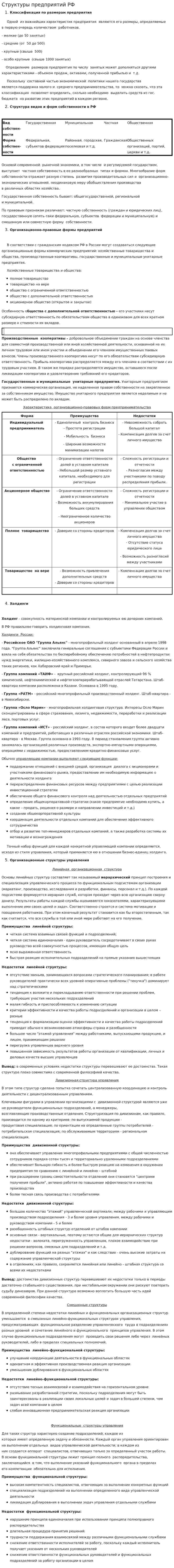 Структуры предприятий РФ