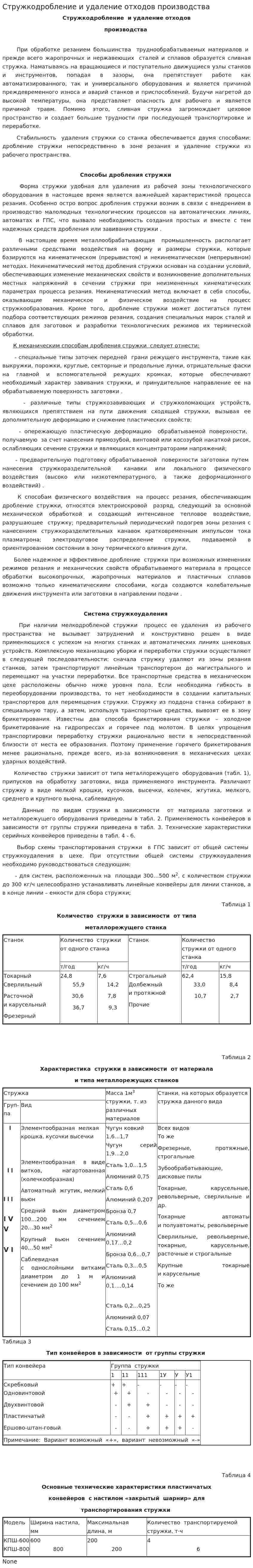 Стружкодробление и удаление отходов производства