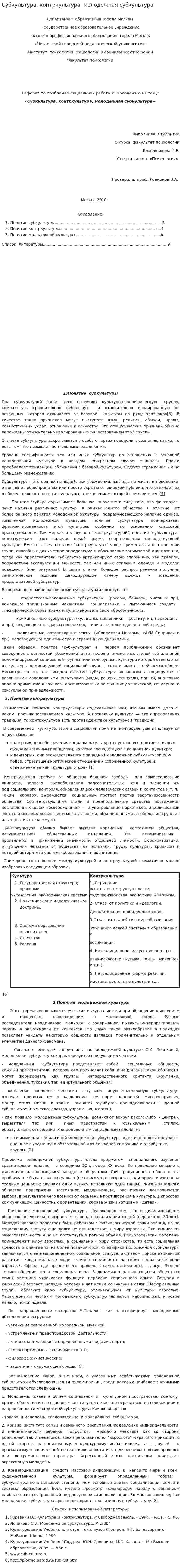 Субкультура, контркультура, молодежная субкультура